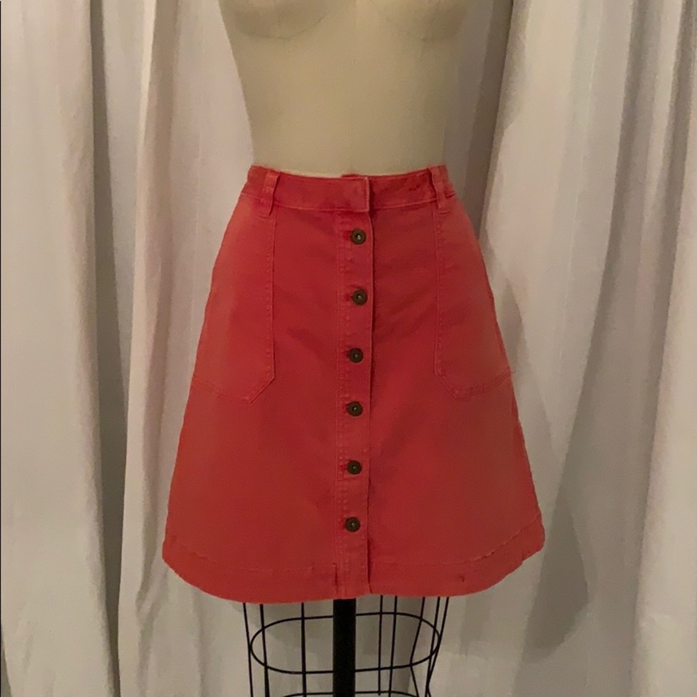 Pilcro and the letterpress red cotton button skirt
